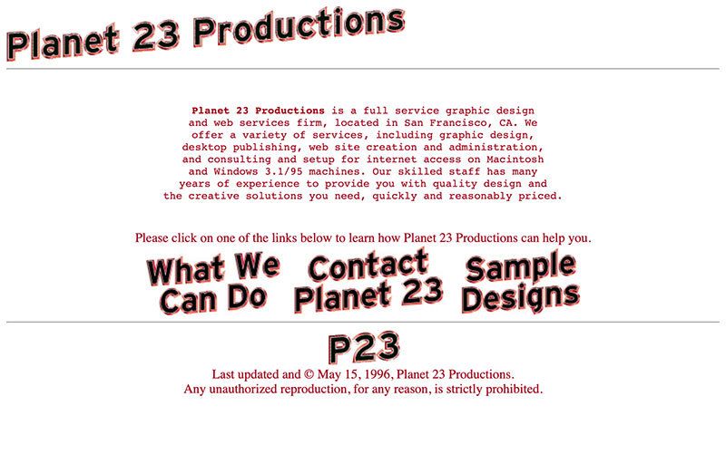 Planet 23 Productions home page 1996