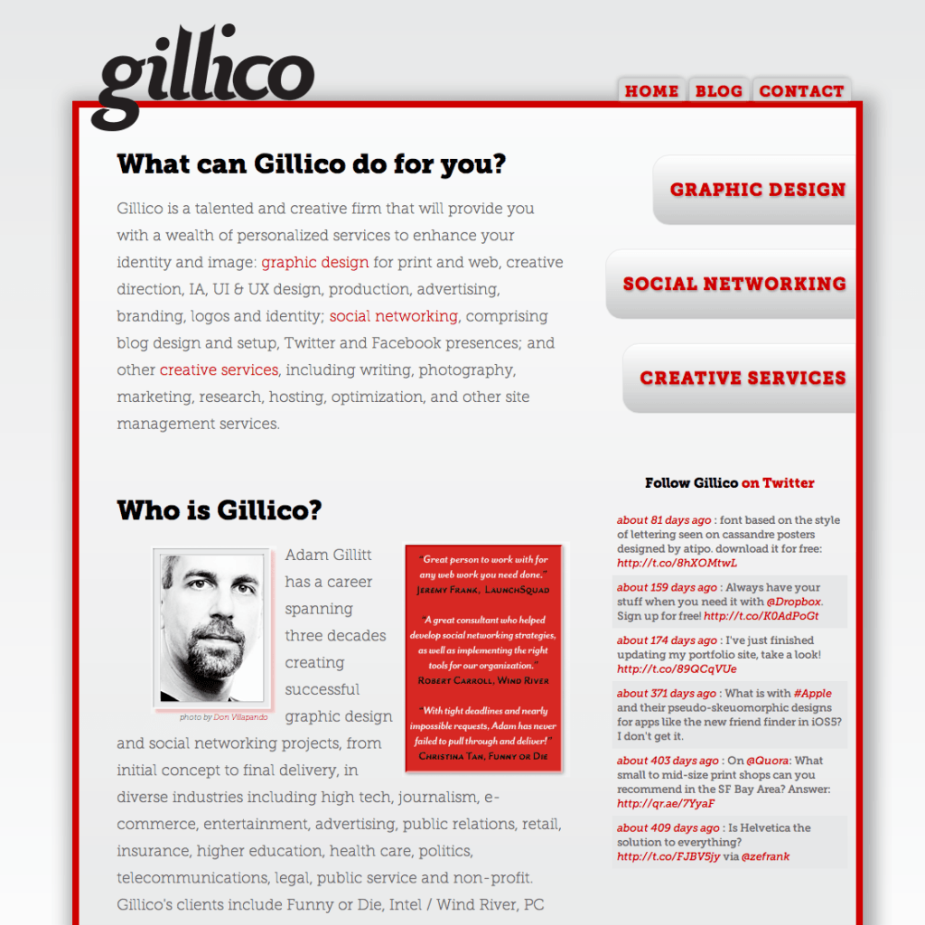 Gillico home page 2009