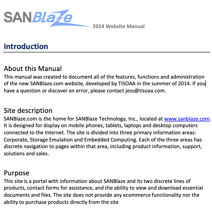 SANBlaze site manual