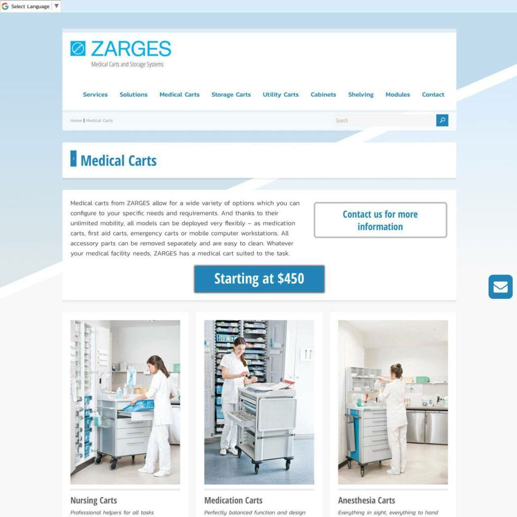 ZARGES Medical landing page