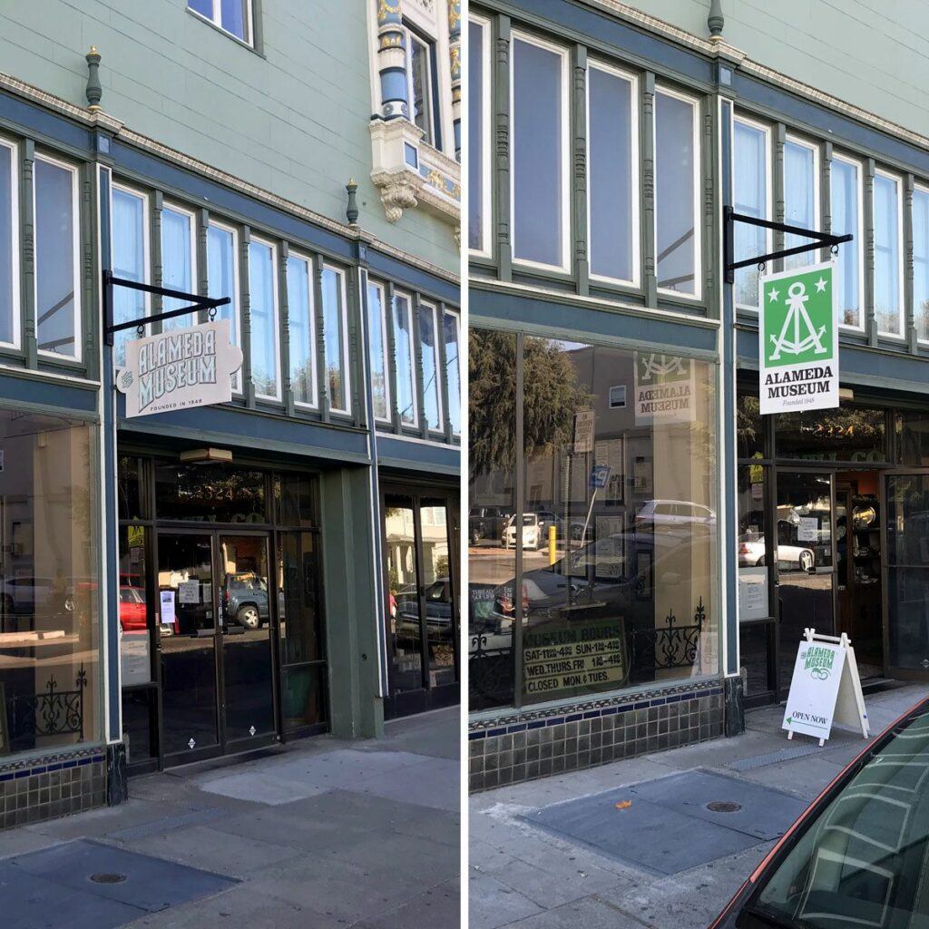 Alameda Museum storefront before and after
