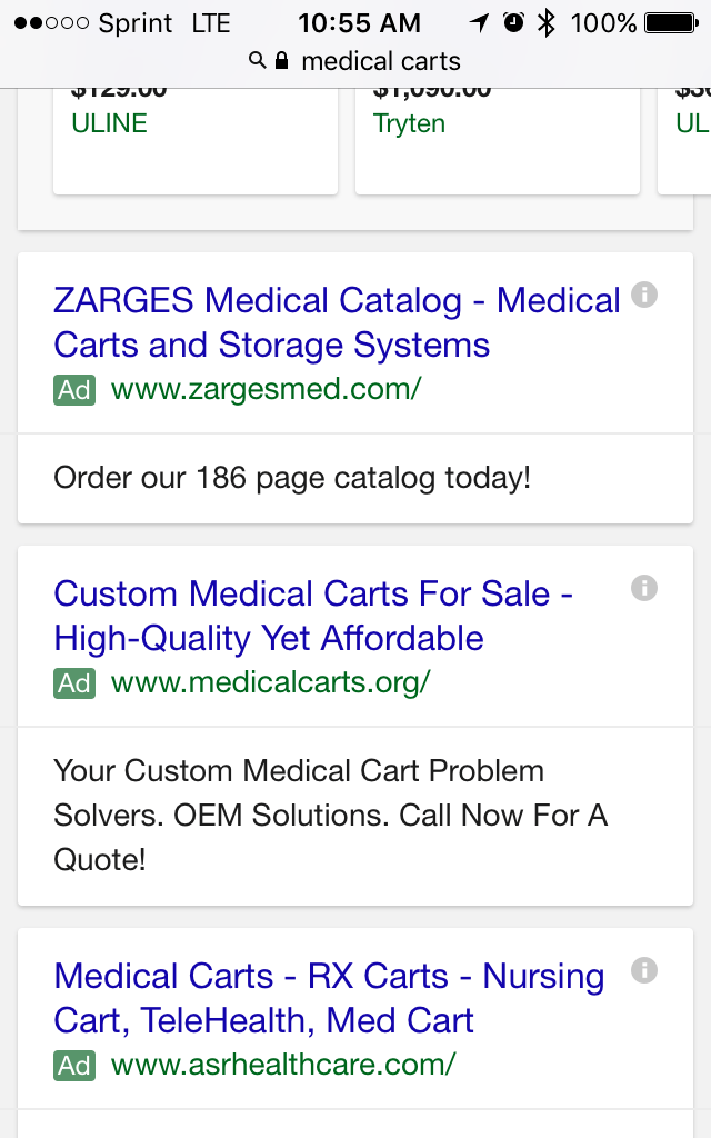 ZARGES Google search ads